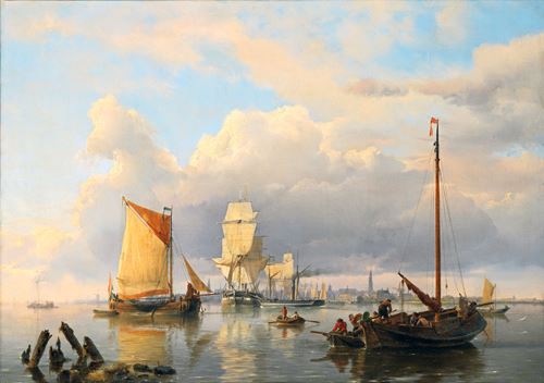 "Shipping on the Schelde with Antwerp in the distance"