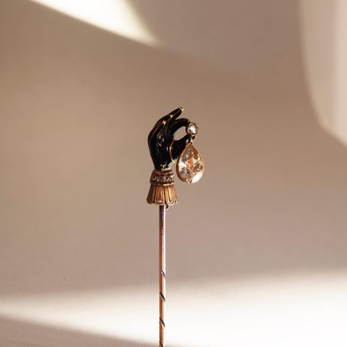 Gold Gloved Hand Pin with Diamonds