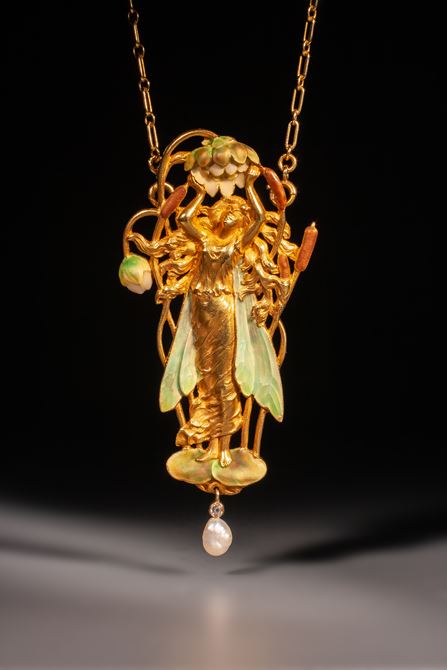 A magnificent Art Nouveau nymph pendant by Gustave-Roger Sandoz