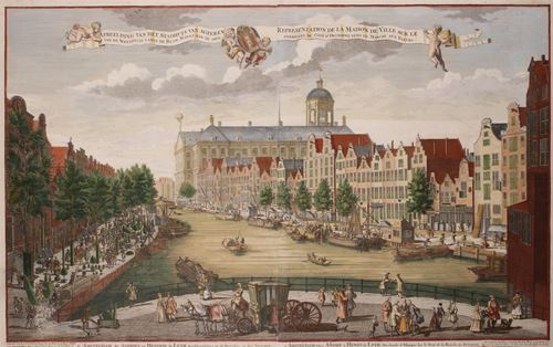 “Afbeelding van het Stadhuys van agteren van de Weeszluis langs de Blom Markt aan te sien”