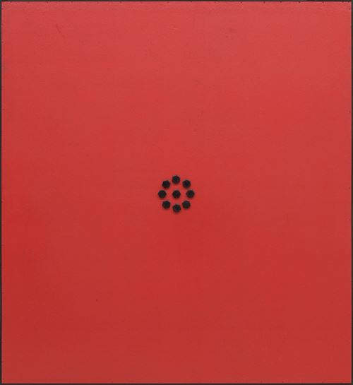 Cirkel 9 bouten op rode achtergrond (1961-1963)