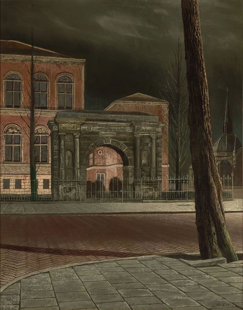 Museumpoort bij avond, Rijksmuseum Amsterdam 1950