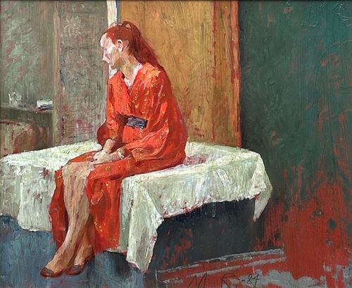 Zittende vrouw met rode kimono, 1984