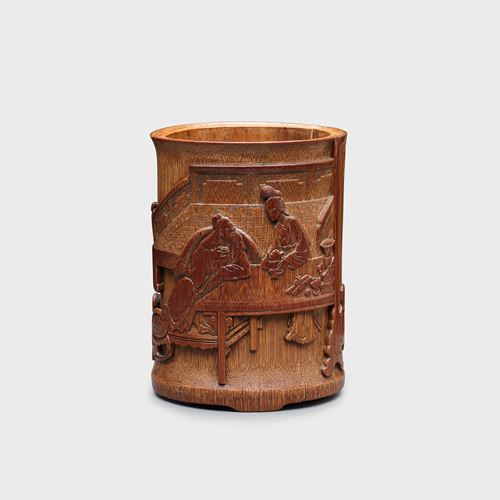 CARVED BAMBOO BRUSH POT