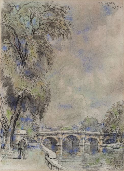Zuidelijke oever van de Pont Neuf met op de achtergrond het Louvre (de kunstenaar heeft zichzelf op de voorgrond afgebeeld terwijl hij aan het schetsen is)