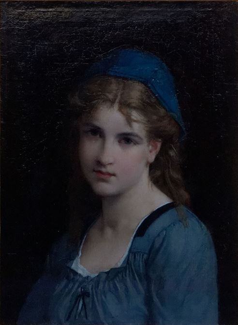 Portrait de jeune femme au fichu bleu