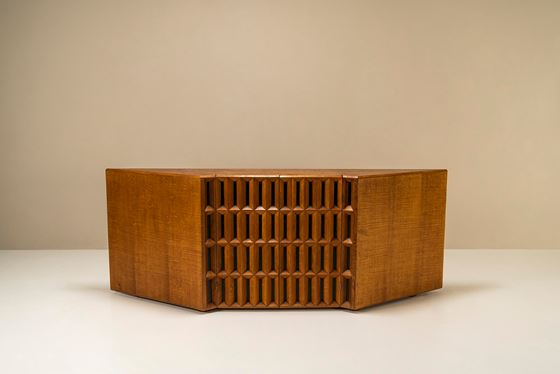 Giuseppe Rivadossi Unique Trapezium Shaped Sideboard In Slavonian oak, Italy 1980s